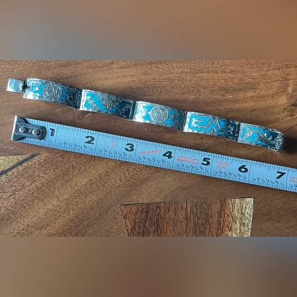 GM 10 MEXICO 925 STERLING SILVER TURQUOISE INLAY Hinge BRACELET 6.75” clasp 22g - Picture 14 of 16